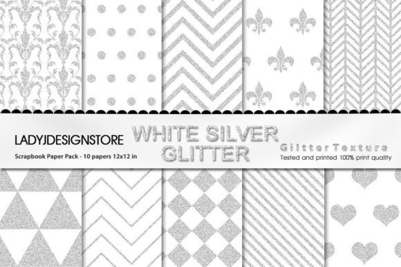 Download SILVER WHITE GLITTER Digital Papers I - White glitter Collection