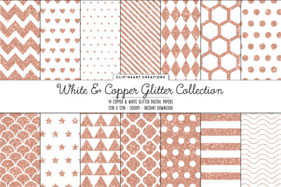 Download Copper &amp; White Glitter Papers - White glitter Collection